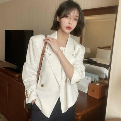 2021 New Women Spring Short Blazer Jacket Coat Vintage Single Button Overcoat Outerwear Suit Tops
