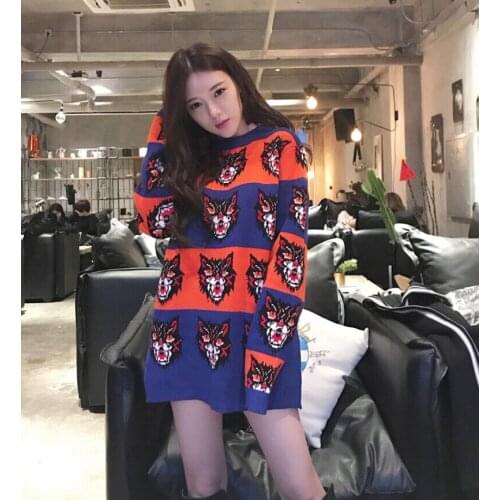 Woman 2020 Europe style round neck stripe long sleeve sweater girls fashion