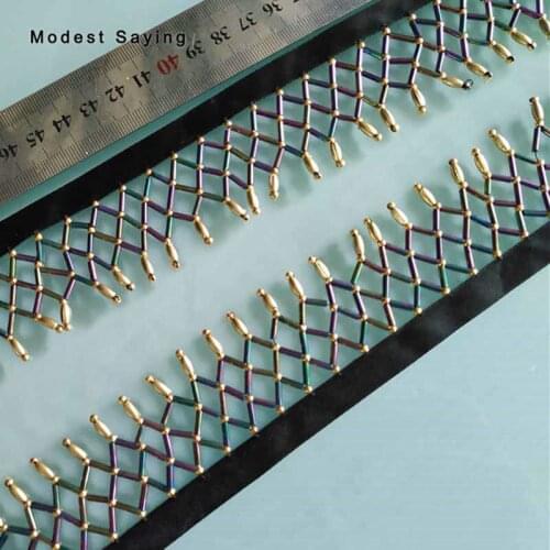 5 Yards Blue 4cm Cross-Criss Beaded Fringe Trim Ribbon Sewing Tassel Fringe Trimming Latin Dress Evening Garment Accessories