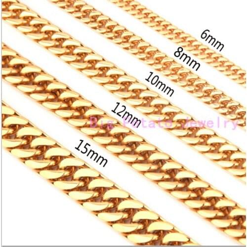 6/8/10/12/14mm Wide New Yellow Gold Cuban Link Chain 316L Stainless Steel Bracelet/Necklace Cool Men Jewelry 7-40" Free Choose
