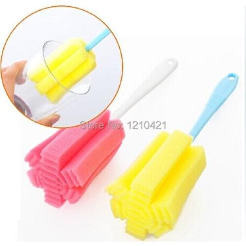 Free shipping 25x5cm Simple durable glass bottle brush cleaning sponge cup brush The kitchen cleaning brush Color random