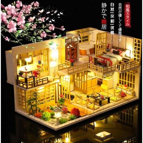 Wooden Dollhouse Japanese Style Architecture Doll Houses Miniature Modern Loft With Furniture Assembled Toys Kids Christmas Gift