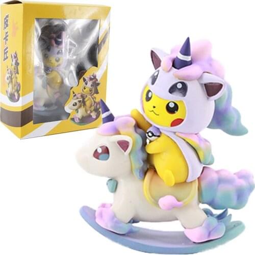 Pokemon 12cm With Box Pikachu Car Decoration Rainbow Horse Trojan Action Figure Model Toys Gift for Children