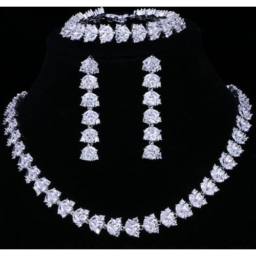Emmaya Hot Sale Luxury Bridal Jewelry Sets For Women Sparkling AAA Zircon Paved By Hand 3 pcs Wedding Set Jewelry