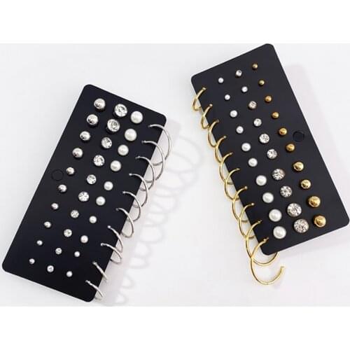 EN Bohemian Pearl Crystal Stud Earrings For Women Earrings 2021 Trend Geometry Round Earrings Set Fashion Bridal Jewelry Gifts