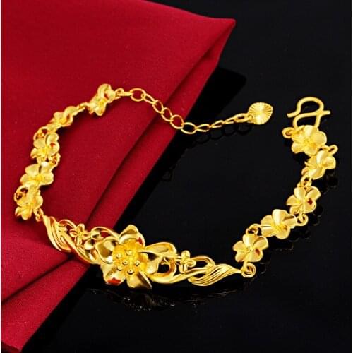 Fine Jewelry Women 18K Gold Bohemia Anniversary Chain & Link Bracelets Yellow Gold Flower Resizable Luxury Charm Bracelet Women