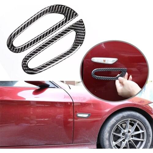 JEAZEA 2Pcs Carbon fiber Side Marker Turn Signal Light Frame Trim Cover Fit For BMW 3 Series 2005-2007 2008 2009 2010 2011 2012