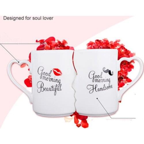 Nordic style Creative Coffee Cup 2 Pieces / Set Couple Cup Ceramic Kiss Cup Valentines Day Wedding Birthday Gift Trend Fashion