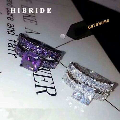 HIBRIDE Trendy Style Purple Cubic Zircon Women Ring Fashion Bridal Wedding Party Rings bague femme Wholesale R-223