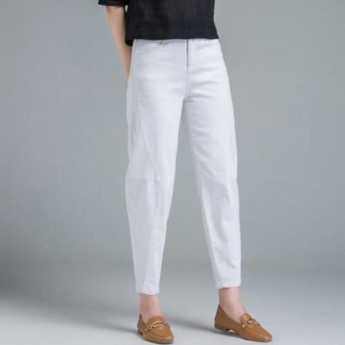 Casual Cotton Denim Female Ankle-Length Red Jeans New Arrival Spring Summer Women High Waist Loose Harem Pants Plus Size