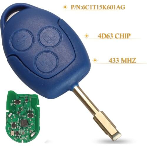 Kutery 3 Button Remote Car Key Fob 433MHz 4D63 Chip 6C1T15K601AG For Ford Transit WM VM 2006-2014 FO21 Key