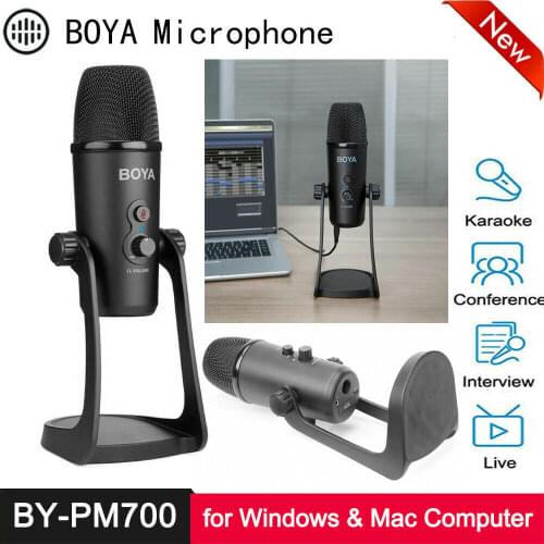 BOYA BY-PM700 Microphone USB Condenser Triple-Capsule for Windows Mac Computer Laptop PC Conference Live Interview Recording Mic