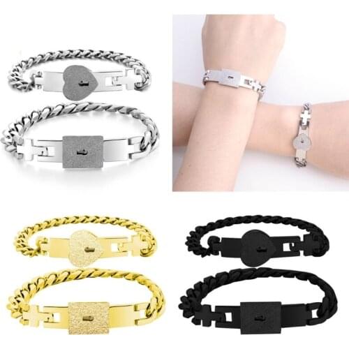 Fashion Hot 2Pcs Silver Color Tone Stainless Steel Lover Heart Love Lock Bracelet with Lock Key Bangles Kit Couple Jewelry Gift