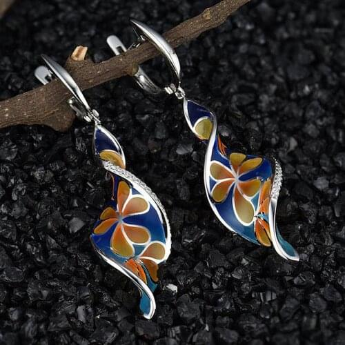 Fashion Women Twist Spiral Dangle Earring Creative Orange Flower Blue Long Drop Earrings For Women Tassel Jewelry