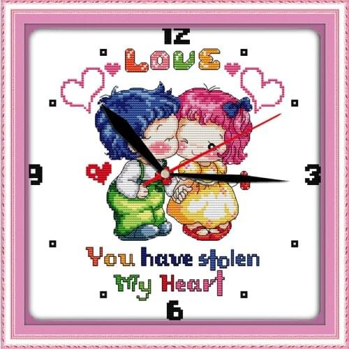 You have stolen my heart cross stitch kit cartoon clock 14 11ct 9ct print cotton thread embroidery DIY handmade needlework decor