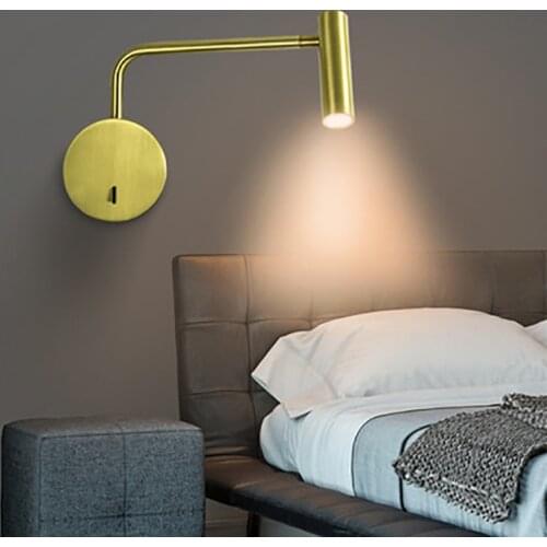 Wall Lamp Rotating Home Modern Decoration Bedroom Switch LED 3W Reading Lamp Nordic Minimalist Hotel Indoor Black LED Bulbs AC