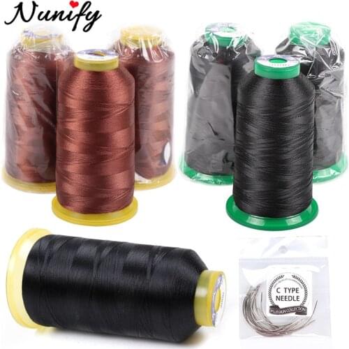 Nunify 1 Roll Black And Brown Hair Thread+12 Pcs Curved Hair Needle Hair Thread For Wig Hair Weaving Thread And Wig Making Tools