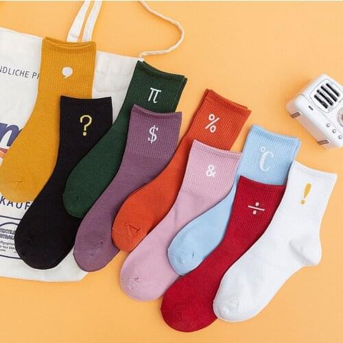 Sock Female Harajuku style Cartoon punctuation lady Middle tube sock motion Casual student womens socks