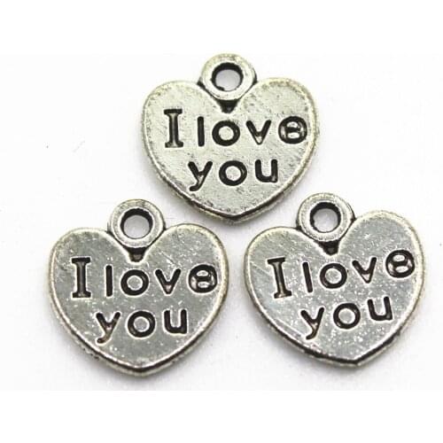 Wholesale 100pcs silver I love you heart charm dangle charms hanging charms for bracelets pendant charms diy jewelry