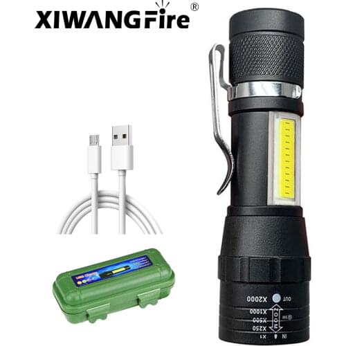 Portable LED Flashlight XPE COB Light Rechargeable Flashlight Built-in Battery Zoom Flashlight 3 Mode Waterproof Emergency Torch