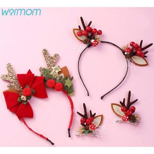 Warmom Childrens Red Bow Elk Headband Christmas headdress Fashion Children Hairband Hair Accessories