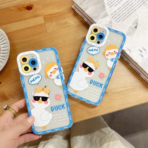 Camera Protective Carton Duck Transparent Phone Case For IPhone 12 11 Pro Xs Max X Xr 7 8 PLus Se2 Anti-Fall Silicone Back Cover