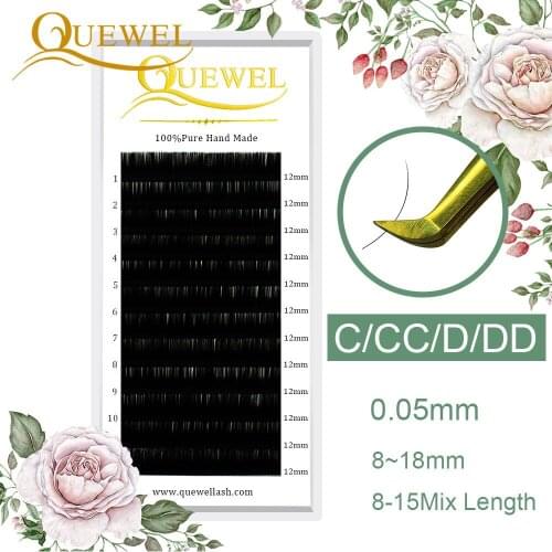 Quewel Eyelash Extensions Individual Silk Eyelash Further Thickness 0.05mm High Quality Lashes Makeup Natural Comfort Curl LY