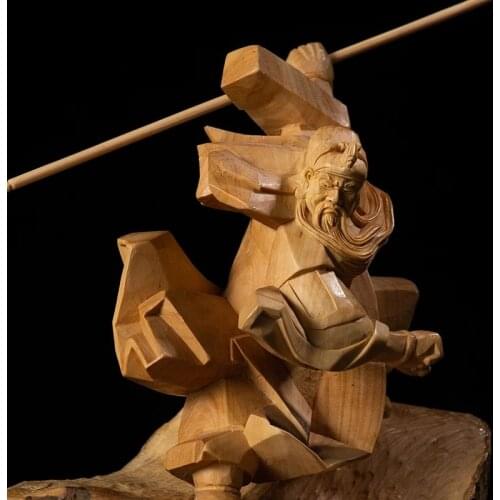 Pure Hand Carving Collect Wealth God Guanong Religious Buddhas Guanyu Pray Sculpture Home Decoration Gift Wood Statue