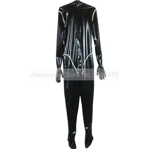Rubber Latex Man Catsuit with Gloves Socks and Penis Condom Cock S-LCM070