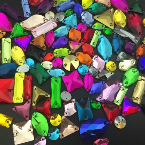 Mix Sizes Shapes Colors 30Pcs Glass Crystal Sew On Rhinestones Flatback Sewing Jewelry Beads for diy design decoration