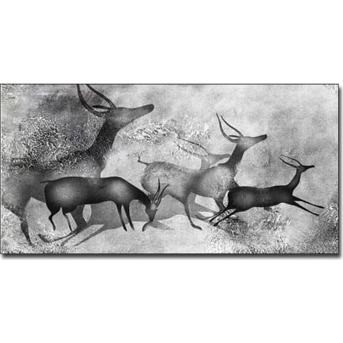 Modern Living Room Decor Running Deer Canvas Wall Pictures Handmade Animal Oil Painting Abstract Black And White Wall Canvas Art