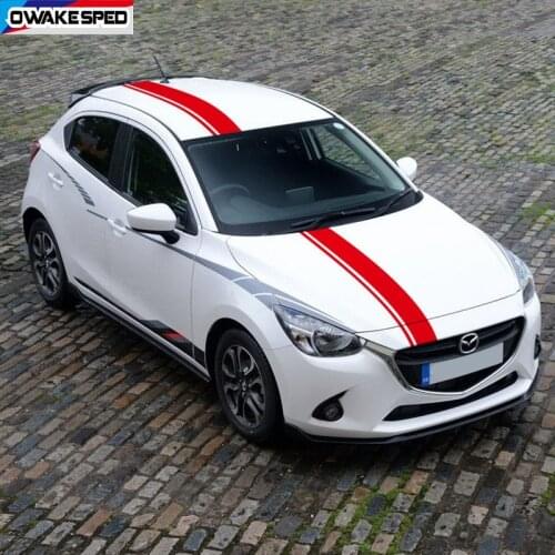 3 Pcs/Lot Sport Stripes Car Hood Roof Tail Decor Sticker Racing Styling For Mazda 2 Hatchback Sedan Auto Body Decals Accessories