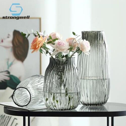 Strongwell Home Decoration Flower Arrangement Wave Pattern Glass Vase Transparent Hydroponics TV Cabinet Decoration Ornament