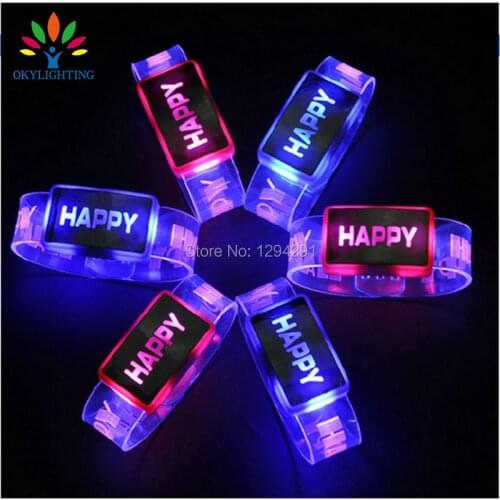 Led Dance Led Clothes Dress 50Pcs Happy Glowing Bracelet Wrist Band Flashing Light Up Ring Running Gear Christmas Birthday Gift