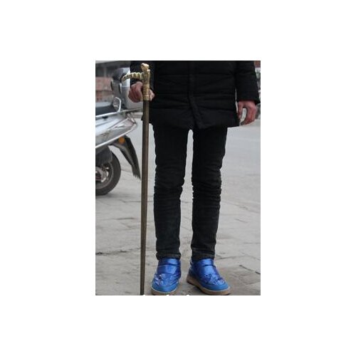 Pure Copper Brass Grandpa Good Lucky Chinese Dynasty Palace Copper Wood longevity God Shouxing Crutch Walking Stick