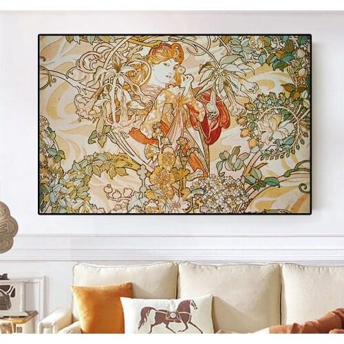 Alphonse Mucha Vintage Beauty Posters and Prints Flower Woman Canvas Paintings Wall Art Cuadros Pictures for Home Decoration