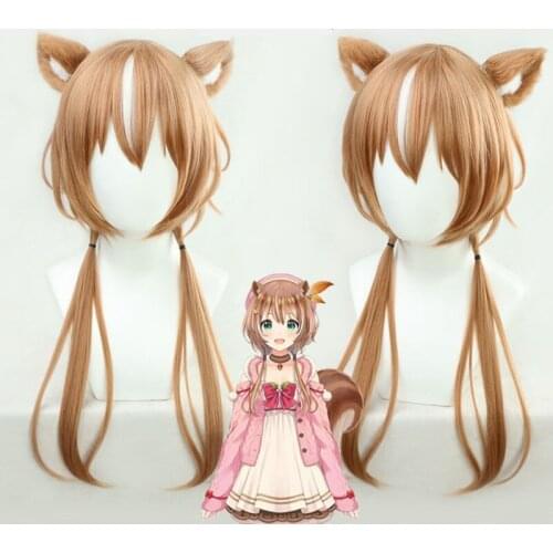 Vtuber Youtuber Hololive Ayunda Risu Cosplay Heat Resistant Synthetic Long Brown Hair Wig Hallowen Party+ Free Wig Cap+ Ears