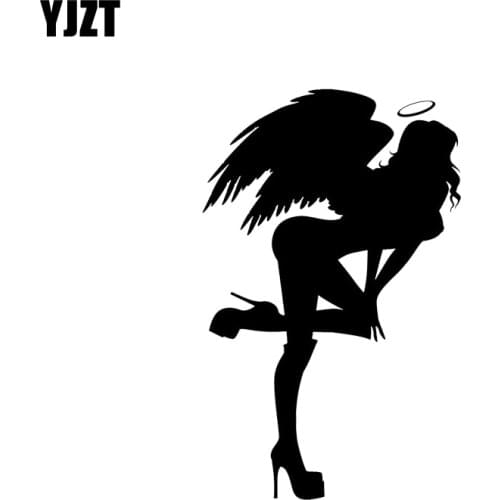 YJZT 8.5*13.5CM Sexy Kind Angel Girl Vinyl Decals Car Sticker Covering The Body Advanced Design Black/Silver C20-0279