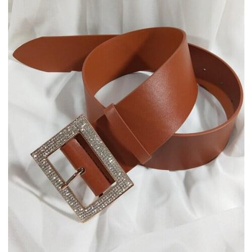 Womens runway fashion diamonds buckle PU leather Cummerbunds female Dress Corsets Waistband Belts decoration wide belt R3263