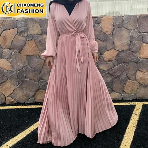 New Arrivals Muslim Elegant Woman Pleated dress Fashion Office Dress Fall 2020 Women Clothing Dress For Women Middle East Skirt
