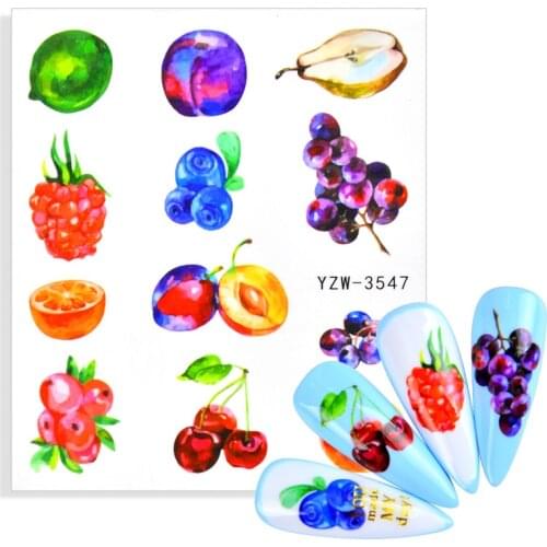 1pcs Summer Water Decals Fruit Grape Cherry Kiwi Banana Lemon Strawberry Designs Nail Stickers Wraps Slider Decoration Manicures