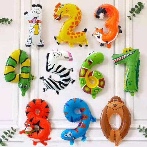1pc Cartoon Animal Foil Helium Number Balloons Inflatable Children Happy Birthday Party Holiday Baby Shower Decoration Air Balls