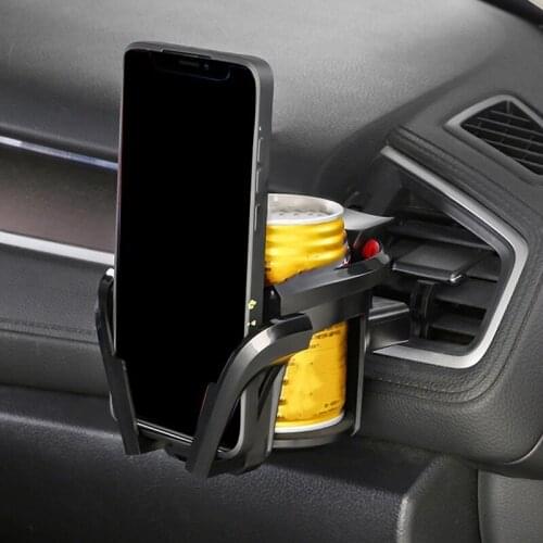 2 in 1 Car Cup Holder Phone Mount Vent Fixed Rack Organizer Universal Adjustable Drink Bottle Bracket Stand