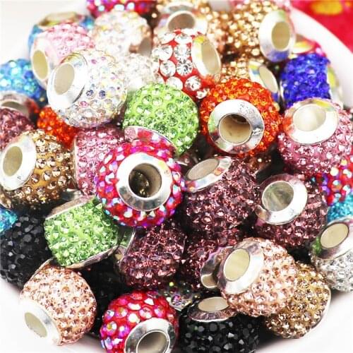 20Pcs/Lot Mixed Color Big Hole Rhinestone Beads Glass Crystal Spacer Bead Murano Charms Fit Pandora Bracelet Earrings Pendants