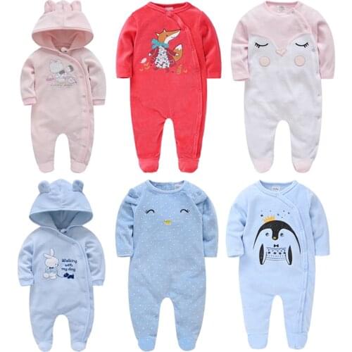 2021 Unisex Baby Clothes Hooded Cartoon Print Winter Warm Clothing Newborn 0-18 Months Footies Long Sleeve Infant Pajamas
