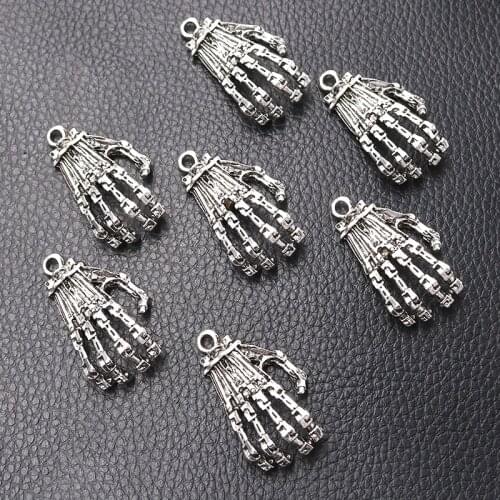 4pcs/lot Silver Plated Bone Hand Charm Metal Pendants DIY Necklaces Bracelets Jewelry Handicraft Accessories 37*20mm
