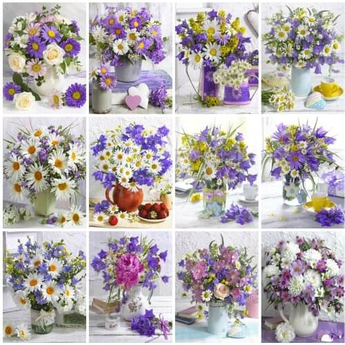 HUACAN Diamond Painting Flower Daisy 5D DIY Diamond Mosaic Vase Full Square/Round Drill Embroidery Handmade Gift