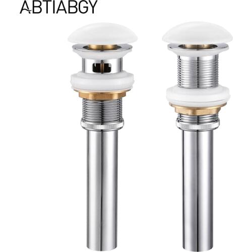 White Ceramic Pop up Drain Stopper For Bathroom Sink Brass With Overflow/Without Overflow Basin Drain Device Bath Accessories