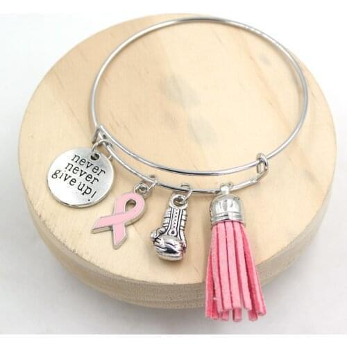 New Arrival Breast Cancer Awareness Bangle Bracelet Jewelry Pink Ribbon Fighting Box Gloves Cancer Bracelets For women