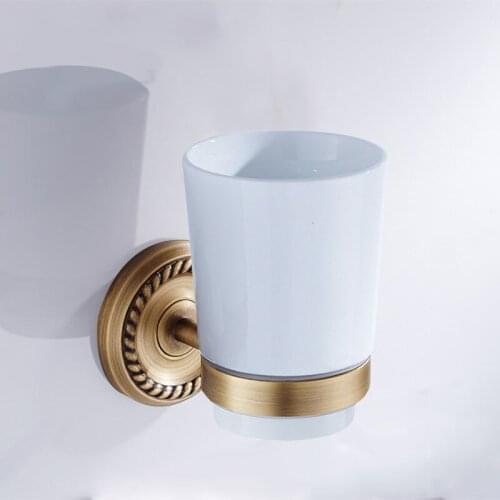 Bronze Toothbrush Holder Black Single Toothpaste Ceramic Cup Holders Antique Brass Tumbler Shelf Wall Mounted Bathroom Accessory